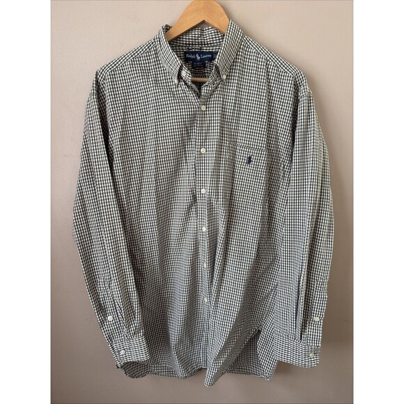 Ralph Lauren Mens Medium Green Gingham Plaid Shirt McMeel Button Down Cotton - Picture 1 of 7